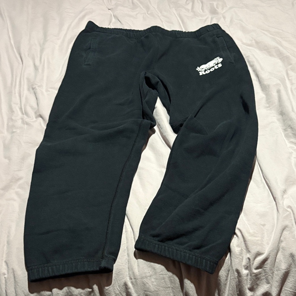 Roots Black Track pants with White Logo